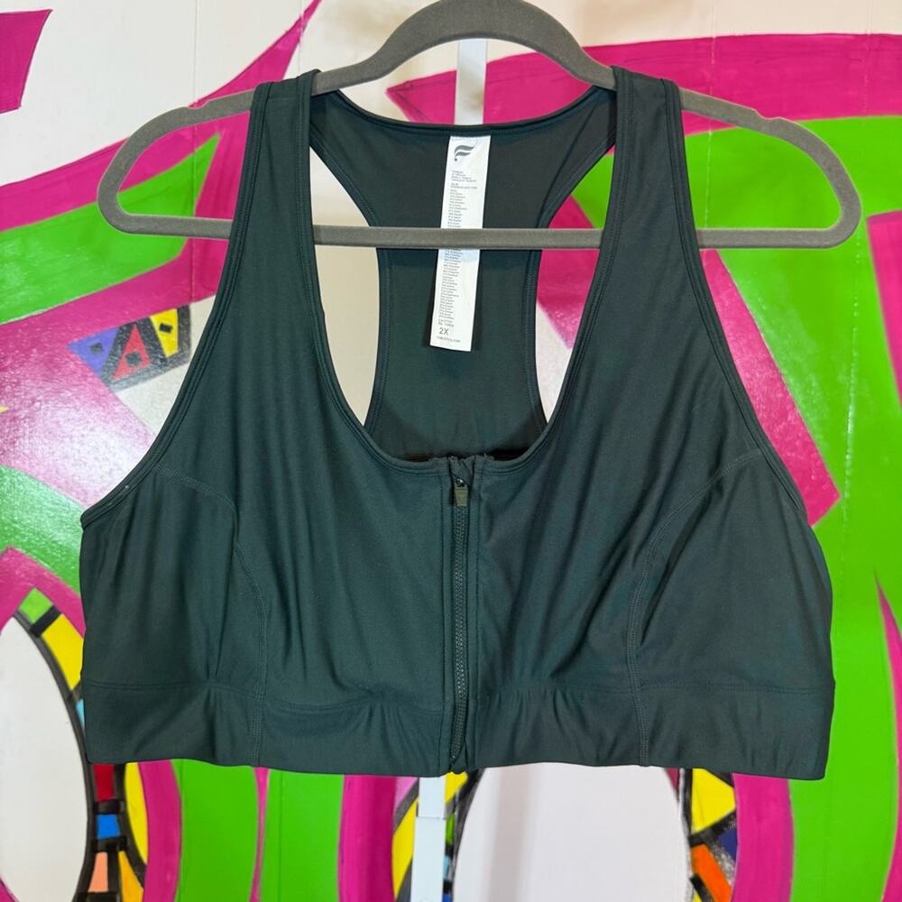 Fabletics, Women's Dark Green Zip-Front Sports Bra. Size 2X. Good used condition